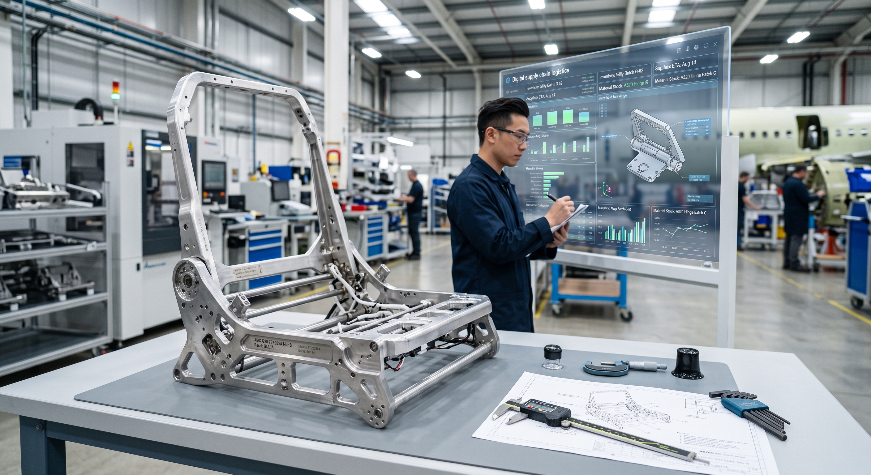 Aircraft cabin fixture assembly showing design for manufacturing and supply chain optimization in aerospace engineering.