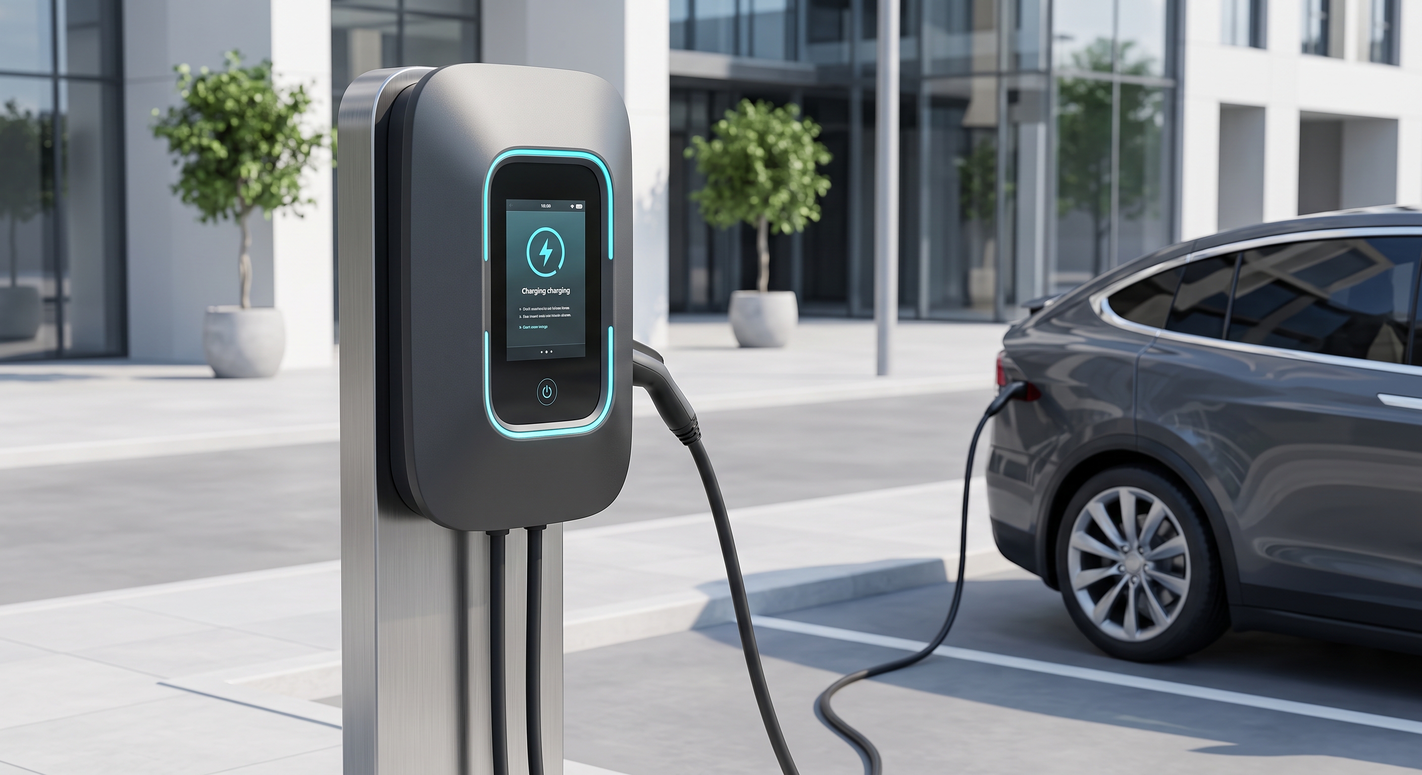 Custom wall and pedestal-mounted enclosure design for a Level 2 Electric Vehicle (EV) charger.