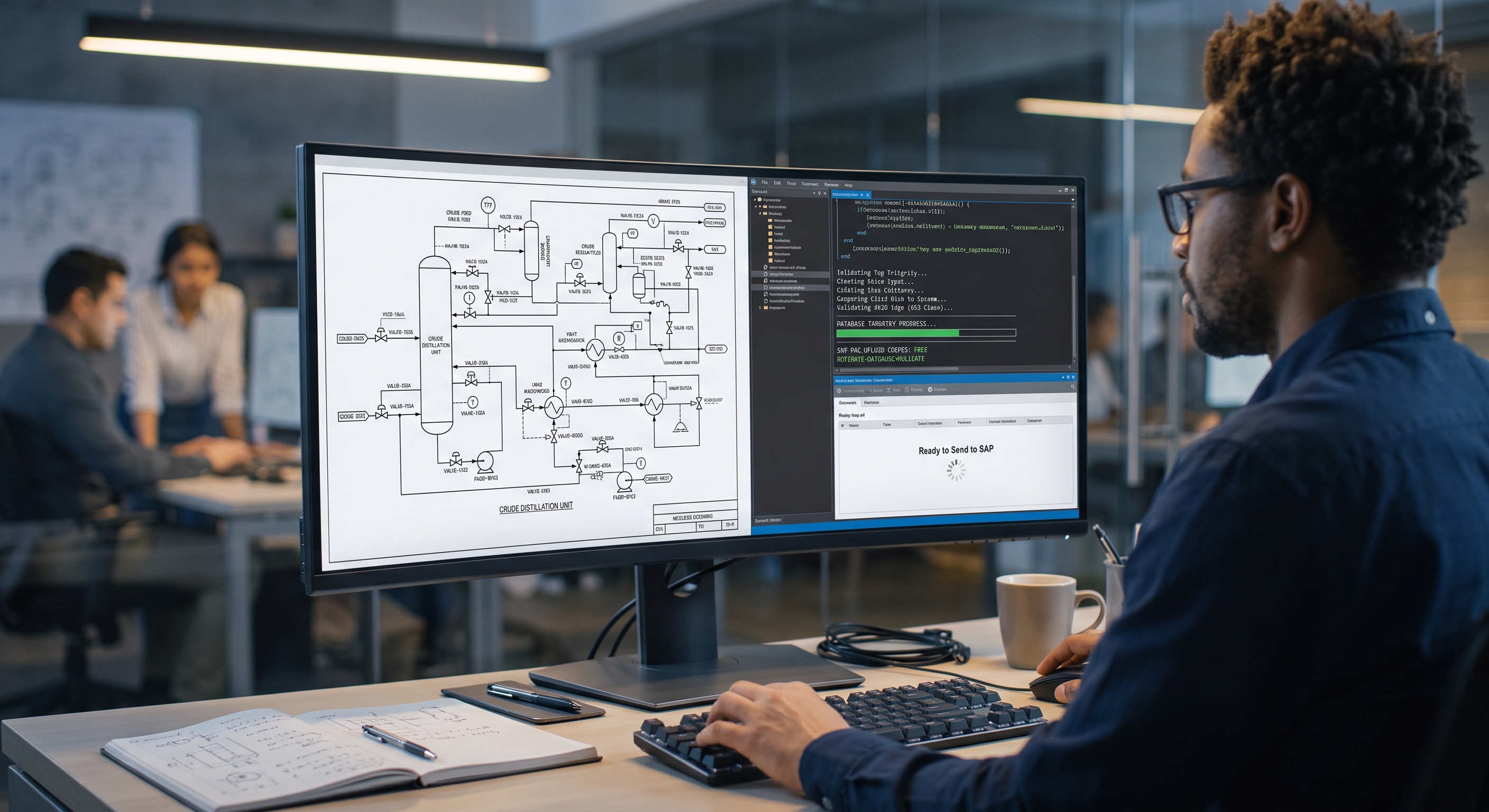 Automated SOP macros assessing input data quality for refinery P&ID changes before SAP database upload.